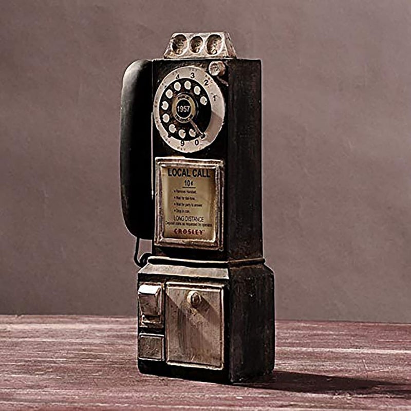 Linmeng Retro Telephones Ornament,Wall Mounted Vintage Rotate Classic Look Dial Pay Phone Model Decoration,Antique Rotary Dial Coin Payphone Ornament Wall Decor-12.5 * 7 * 30CM (Black) - Image 2